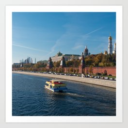 Russia Photography - Boat Going Through The Moskova River Art Print