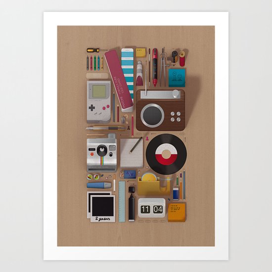 Stuff (wood background) Art Print