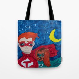 ~ Superhero Boy and His Loyal Sidekick ~ Redhead & Ruby King Charles Cavalier Spaniel Tote Bag