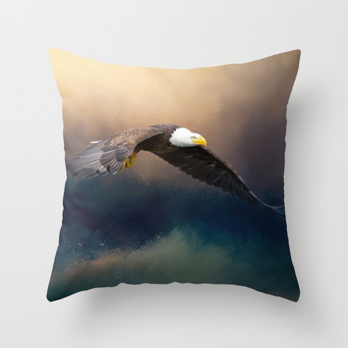 Painting flying american bald eagle Throw Pillow