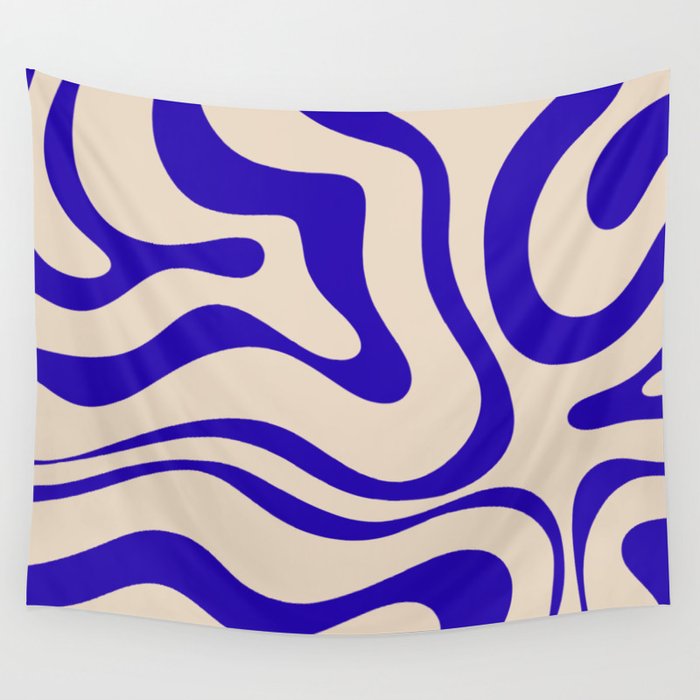 Modern Liquid Swirl Abstract Pattern Square in Cobalt Blue Wall Tapestry