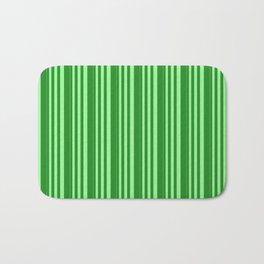 [ Thumbnail: Green and Forest Green Colored Stripes/Lines Pattern Bath Mat ]