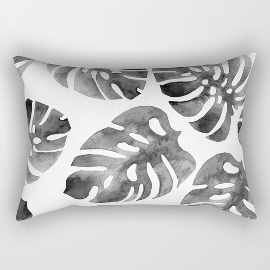 Monstera Black Rectangular Pillow