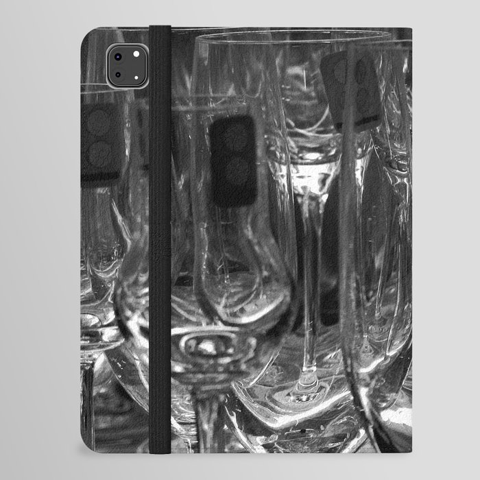 Crystal wine glasses kitchen and dining room wall decor black and white portrait photograph - photography - photographs iPad Folio Case