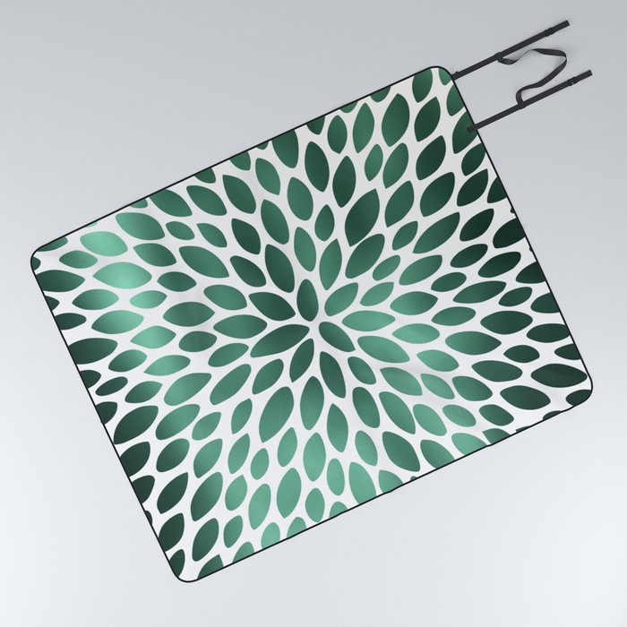 Floral Bloom Green and White Picnic Blanket