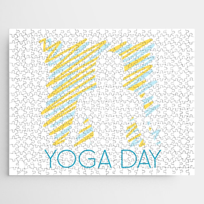 International yoga day scribbled art yoga pose silhouette in relaxing soft green color Jigsaw Puzzle