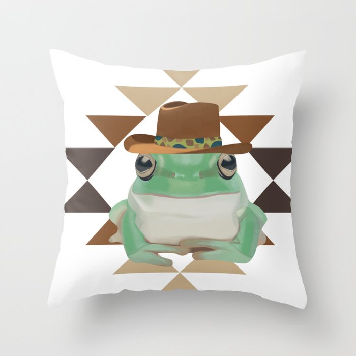 Cute Western Cowboy Frog Throw Pillow