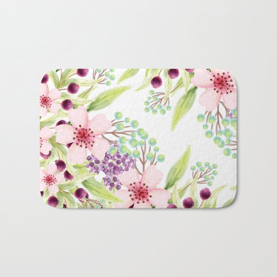 FLOWERS WATERCOLOR 7 Bath Mat