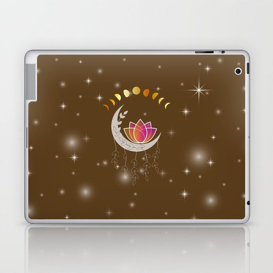 Moon dreamcatcher with pink lotus and leaves Laptop & iPad Skin