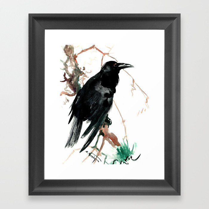 raven, raven crow artwork black brown Framed Art Print