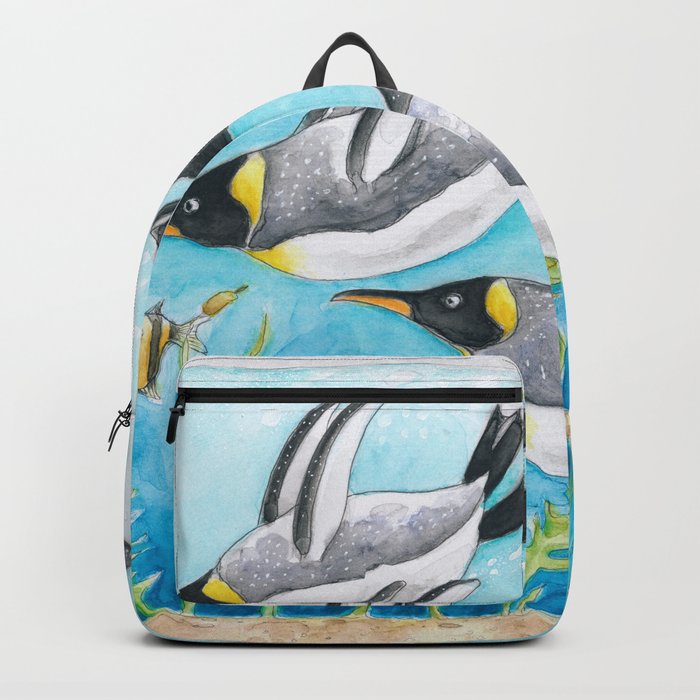 Emperors Penguins Swimming Underwater Blue Watercolor Backpack