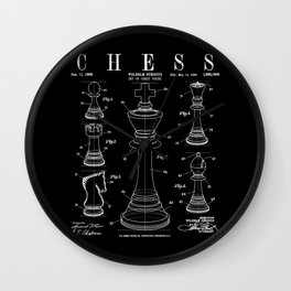 Chess King And Pieces Old Vintage Patent Drawing Print Wall Clock
