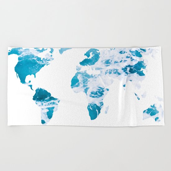 World Map Ocean Waves Beach Towel