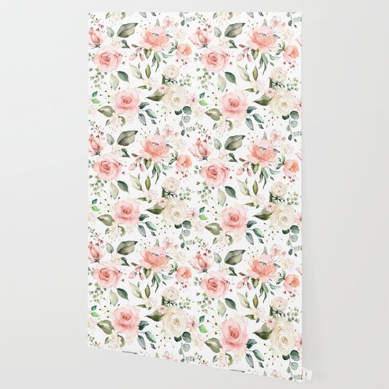 Sunny Floral Pastel Pink Watercolor Flower Pattern Wallpaper By