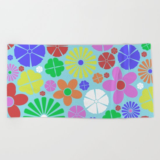 Colourful Colorful Flowers Pattern Beach Towel