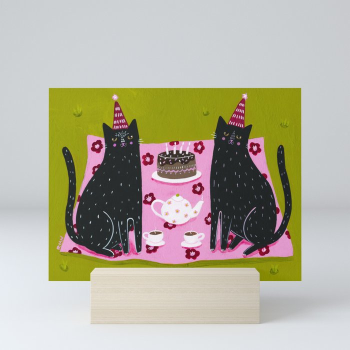 Tea and Cake with Cats Mini Art Print