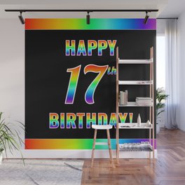[ Thumbnail: Fun, Colorful, Rainbow Spectrum “HAPPY 17th BIRTHDAY!” Wall Mural ]