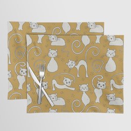 Mustard yellow and off-white cat pattern Placemat