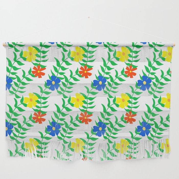 Bright 80’s Summer Flowers In Red Blue And Yellow Wall Hanging