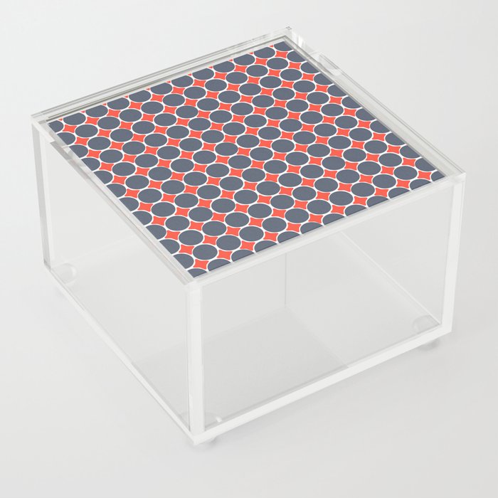 Mid Mod Retro Red, White and Navy Blue Circles With Diamonds 70’s Independence Day Abstract Modern Acrylic Box