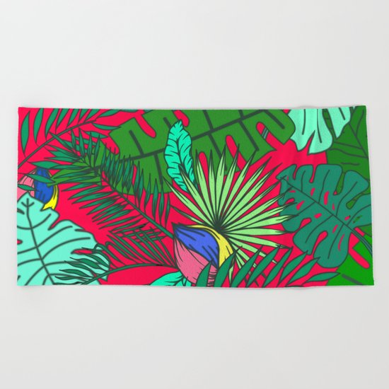 TROPICAL GARDEN (abstract collage) Beach Towel