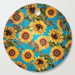 Vintage & Shabby Chic - Sunflowers on Turqoise Cutting Board