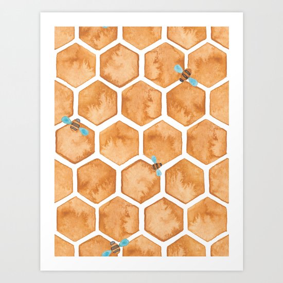Honey Bee Hexagons Art Print