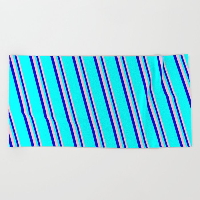 Pink, Blue, and Cyan Colored Lines Pattern Beach Towel