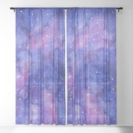 Galaxy Blue Purple Pink Watercolor Sheer Curtain