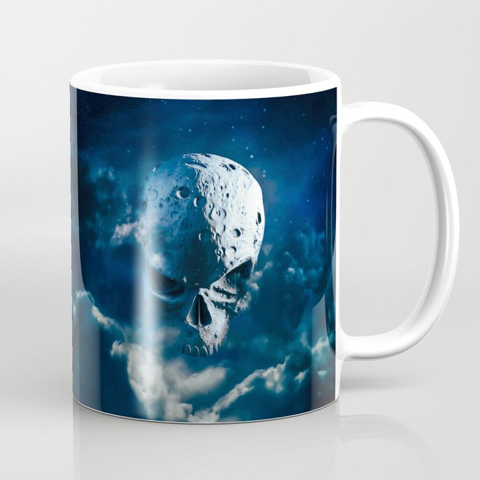 Reaper Moon Rising / 3D render of cratered skull moon in night sky Coffee Mug