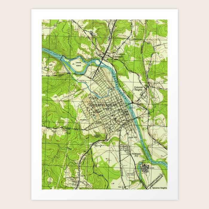Vintage Map of Fredericksburg Virginia (1944) Art Print by BravuraMedia