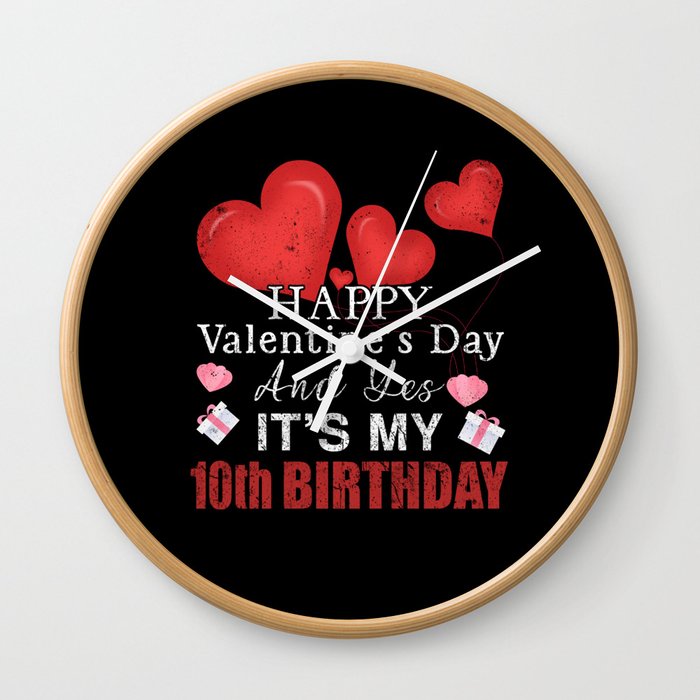 10th Birth Heart Day Happy Valentines Day Wall Clock