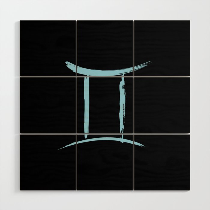 Gemini The Twins Blue on Black Zodiac Sign Wood Wall Art