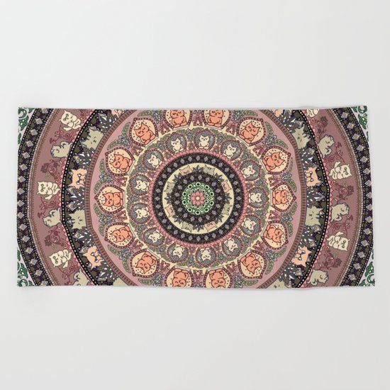 Cat Yoga Medallion Beach Towel