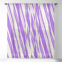 [ Thumbnail: Beige and Purple Colored Lined Pattern Sheer Curtain ]