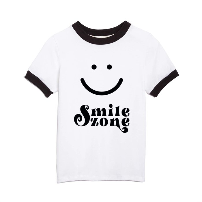 Smile Zone Smiley Novelty Typography Print Yellow Black Fun Quote Kids T Shirt