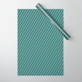 [ Thumbnail: Salmon & Dark Cyan Colored Lines Pattern Wrapping Paper ]