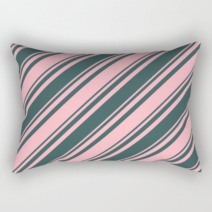 Dark Slate Gray and Light Pink Colored Lined Pattern Rectangular Pillow