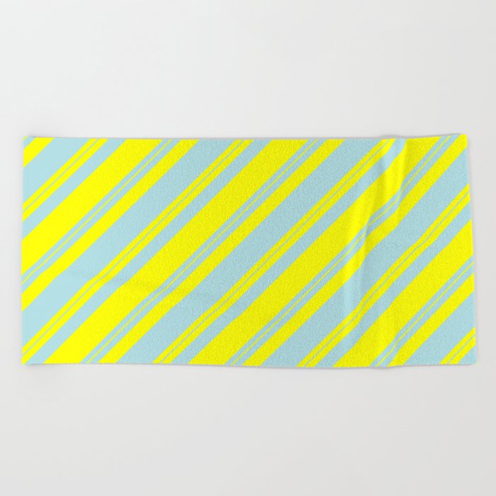 Powder Blue and Yellow Colored Lined Pattern Beach Towel