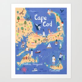 Cape Cod map, peach Art Print