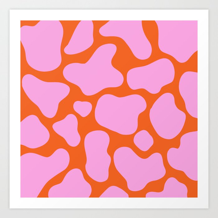 Retro Pink and Orange Cow Print Art Print