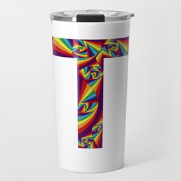 capital letter T with rainbow colors and spiral effect Travel Mug