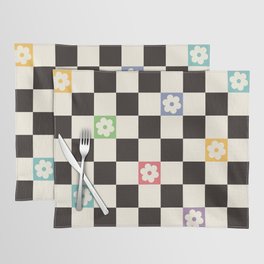 Colorful Flowers Black&White Checker Placemat