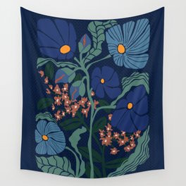 Klimt flower dark blue Wall Tapestry