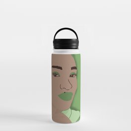 Woman in Green Illustrated Portrait Water Bottle