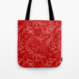 Red and White Toys Outline Pattern Tote Bag