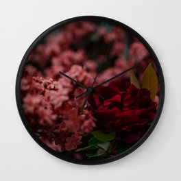 Dark moody pink red roses Wall Clock