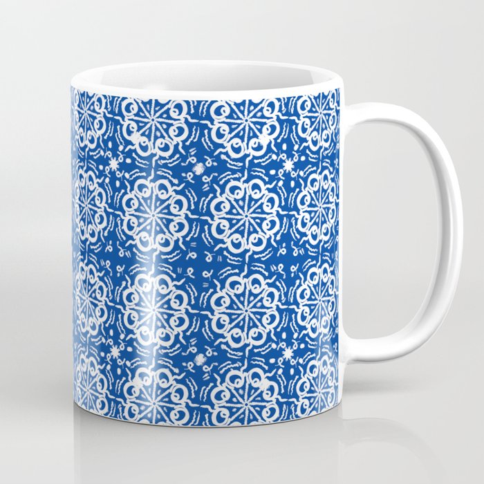 Vintage Navy Blue on Sky Blue Quilt Mid-Century Modern Pattern Coffee Mug