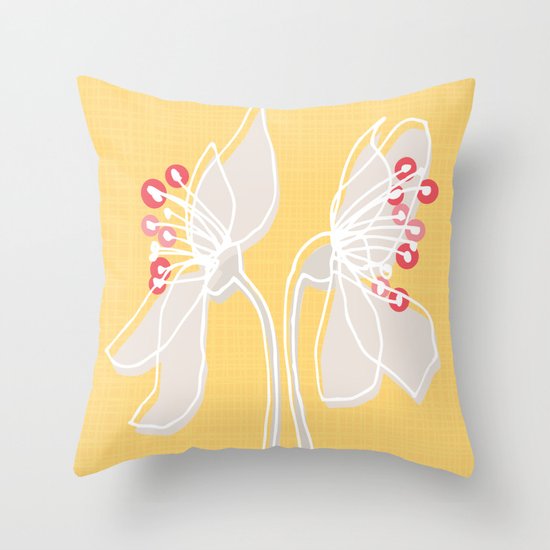 Cherry Blossom: Yellow Throw Pillow