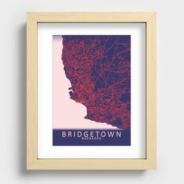 Bridgetown, Barbados, Blue, White, City, Map Recessed Framed Print